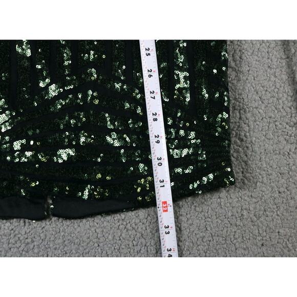 Charlotte Russe Dress M Green Sequin Sweatheart Mini Zip Up Bodycon - Picture 7 of 7